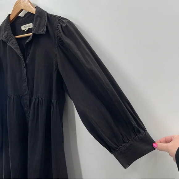 Madewell Denim Babydoll Button Front Shirtdress in Washed Black Size Medium Boho - Picture 6 of 12